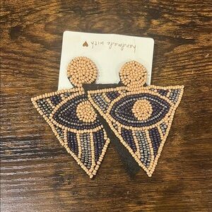 Handmade Beaded Earrings in Tan and Black